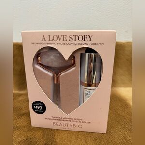 BeautyBio A Love Story Set Daily Vitamin C Serum + Brazilian Rose Quartz Roller.